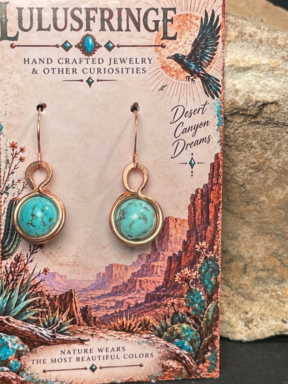 Artisan Turquoise and Gold Drop Earrings - Picture 7 of 10